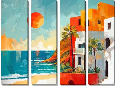Модульная картина Дома в стиле модерн на побережье
