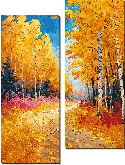 Модульная картина Тропинка вдоль осеннего леса №2