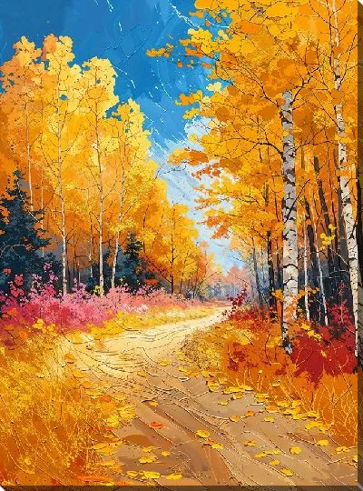 Картина маслом Тропинка вдоль осеннего леса №2