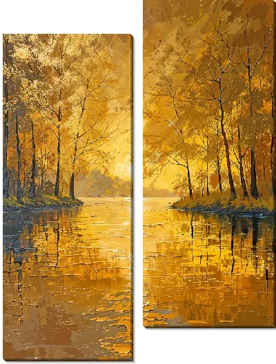 Модульная картина Золотой пруд на фоне заката