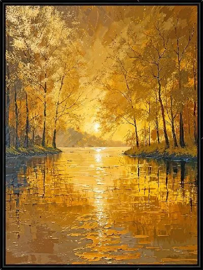 Картина Золотой пруд на фоне заката