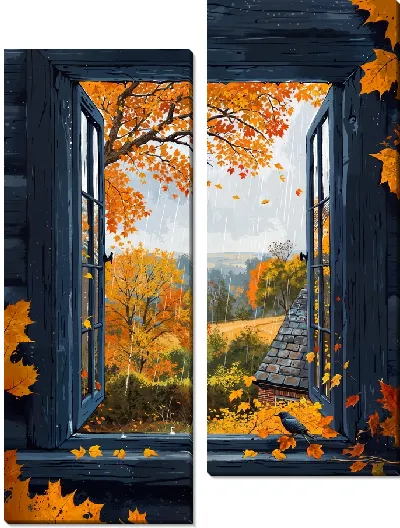 Модульная картина Окно в прекрасную осень