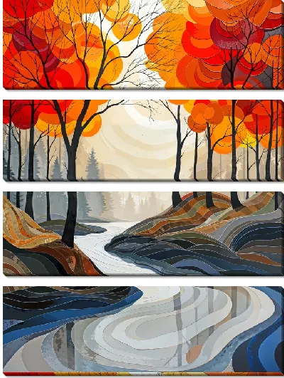 Модульная картина Извилистый ручей в осеннем лесу