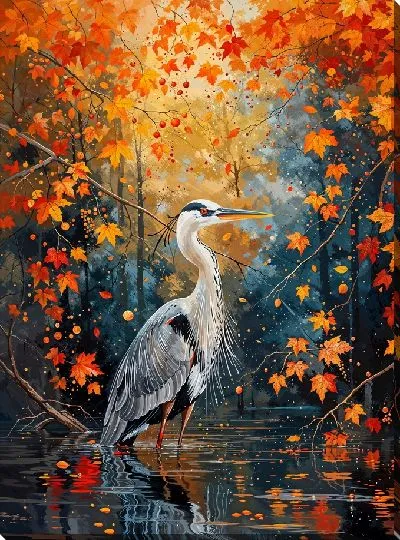 Постер Цапля в осеннем пруду