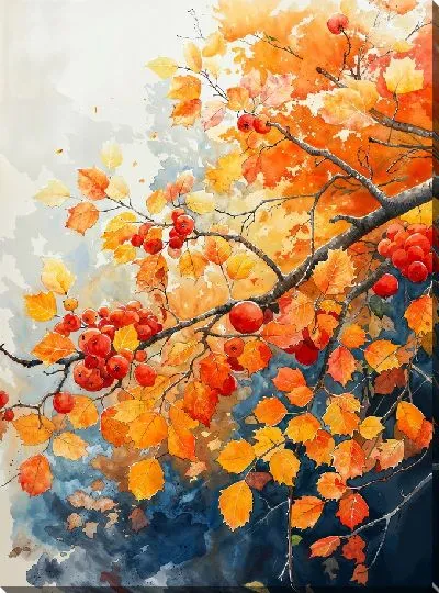 Картина маслом Осення ветка с ягодами