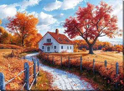 Картина маслом Песчяная тропинка к белому дому