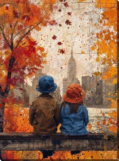 Картина маслом Детский осенний вид