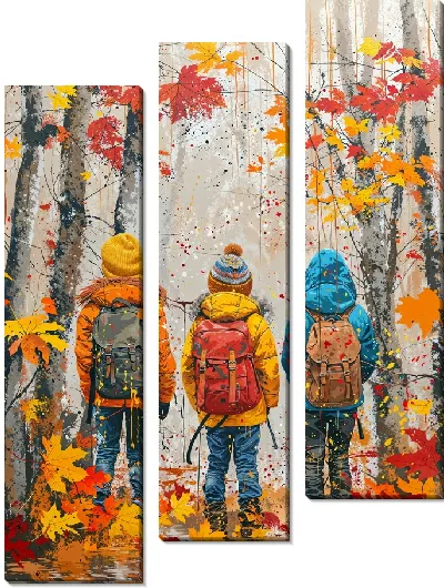 Модульная картина Школьники в походе осеннем