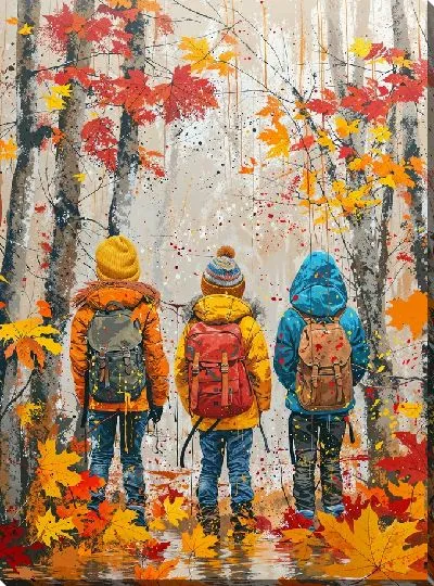 Картина маслом Школьники в походе осеннем