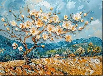 Картина маслом Дерево с цветками магнолии