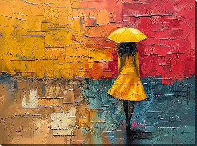 Картина маслом Прогулка под желтым зонтом