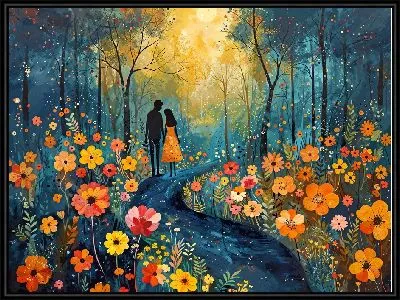 Картина Прогулка влюбленных среди полевых цветов