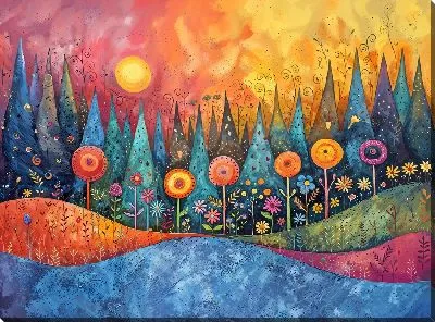 Картина маслом Арт композиция с разноцветными деревьями №10