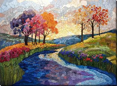 Картина маслом Арт композиция с ручьем №12