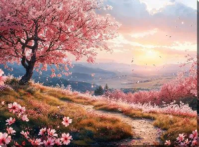 Картина маслом Полет розовых лепестков