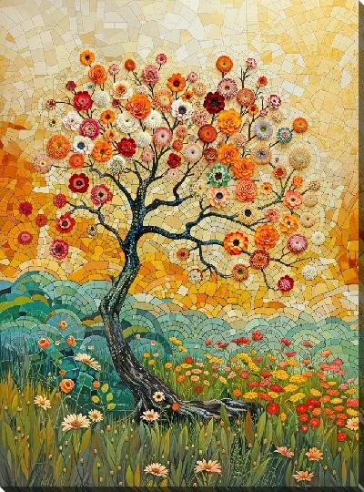 Картина маслом Сказочное дерево с цветами на ветках