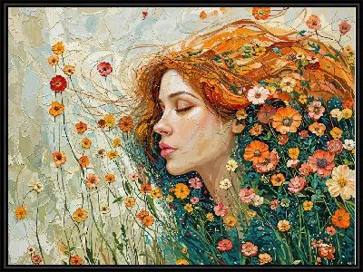 Картина Девушка на летнем поле с цветами №2