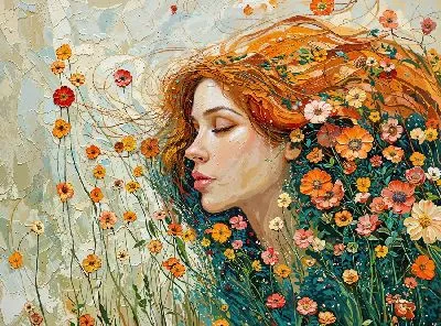 Плакат Девушка на летнем поле с цветами №2