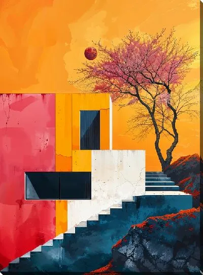 Картина маслом Лестница к сакуре