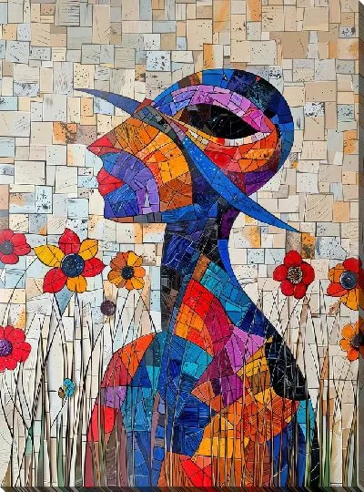 Картина маслом Арт силуэт в шляпе с цветами