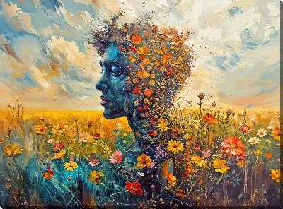 Картина маслом Арт голова с цветами