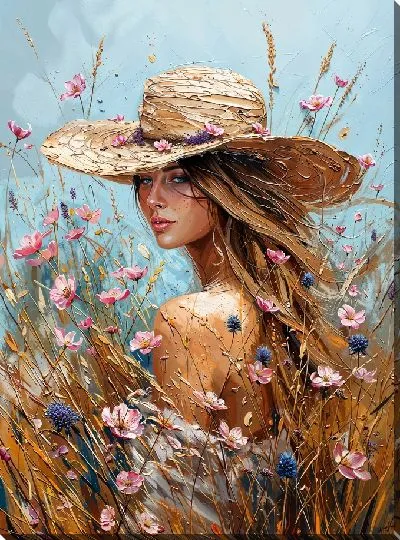 Картина маслом Девушка в соломенной шляпке №4