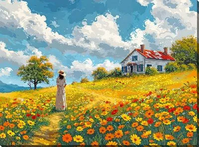 Девушка в платье в поле цветов