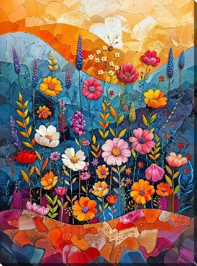 Картина маслом Колоритные полевые цветы