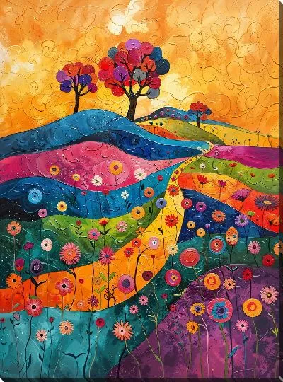 Картина маслом Арт холмы с деревьями №4