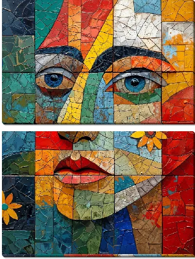 Модульная картина Стильное арт лицо с двумя цветками