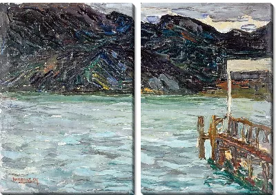 Картина Кохель, озеро с лодочным причалом