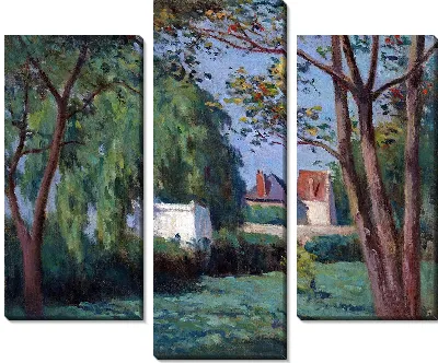 Картина Деревенский пейзаж с тремя домами и деревьями (ок. 1900 г.)