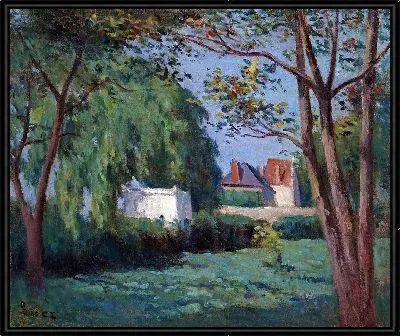Картина Деревенский пейзаж с тремя домами и деревьями (ок. 1900 г.)