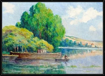 Картина Река и лодка
