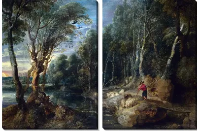 Картина Пастух с его Скоплением в Древесном Пейзаже (A Shepherd with his Flock in a Woody Landscape)
