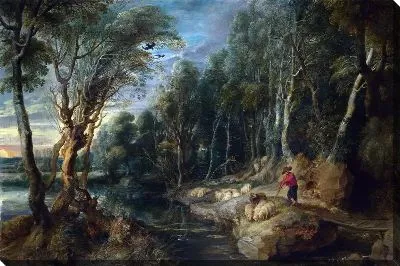 Картина Пастух с его Скоплением в Древесном Пейзаже (A Shepherd with his Flock in a Woody Landscape)