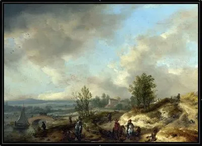 Картина Пейзаж Дюны с Рекой и Многими иллюстрациями (A Dune Landscape with a River and Many Figures)