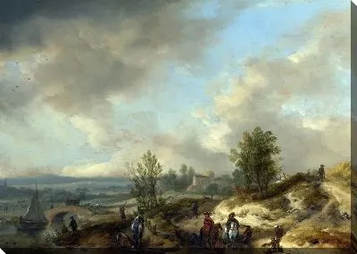 Картина Пейзаж Дюны с Рекой и Многими иллюстрациями (A Dune Landscape with a River and Many Figures)