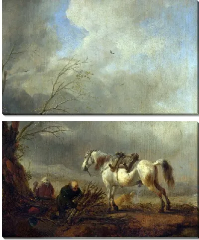 Картина Белая Лошадь и Старик, связывающий Вязанки (A White Horse, and an Old Man binding Faggots)