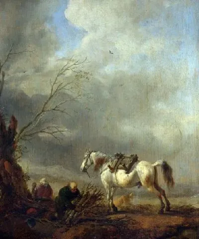 Картина Белая Лошадь и Старик, связывающий Вязанки (A White Horse, and an Old Man binding Faggots)