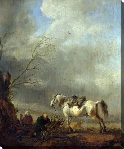 Картина Белая Лошадь и Старик, связывающий Вязанки (A White Horse, and an Old Man binding Faggots)