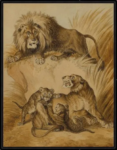 Картина Лев, львица и два детеныша