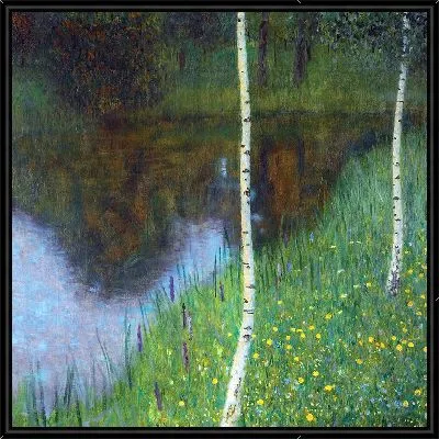 Картина Берег озера с березами