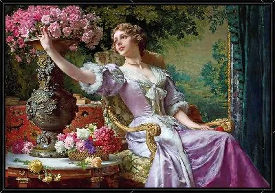 Дама в сиреневом платье с цветами (1903)