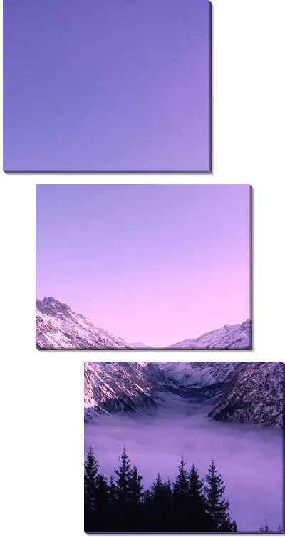 Модульная картина Туман в горах в фиолетовых оттенках