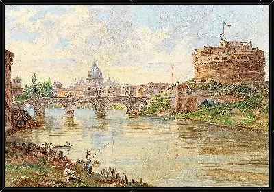 Вид на Рим с замком Святого Ангела, мостом Святого Ангела и собором Святого Петра на заднем плане