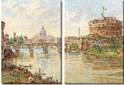 Вид на Рим с замком Святого Ангела, мостом Святого Ангела и собором Святого Петра на заднем плане