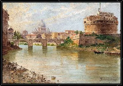 Рим, вид на замок Святого Ангела с собором Святого Петра вдалеке