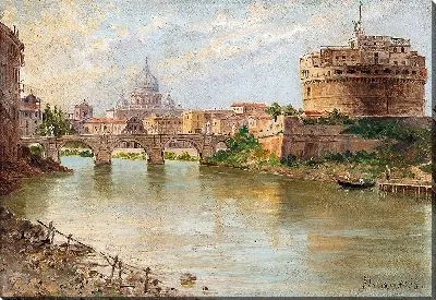 Рим, вид на замок Святого Ангела с собором Святого Петра вдалеке