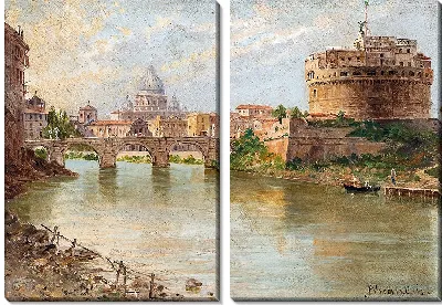 Рим, вид на замок Святого Ангела с собором Святого Петра вдалеке